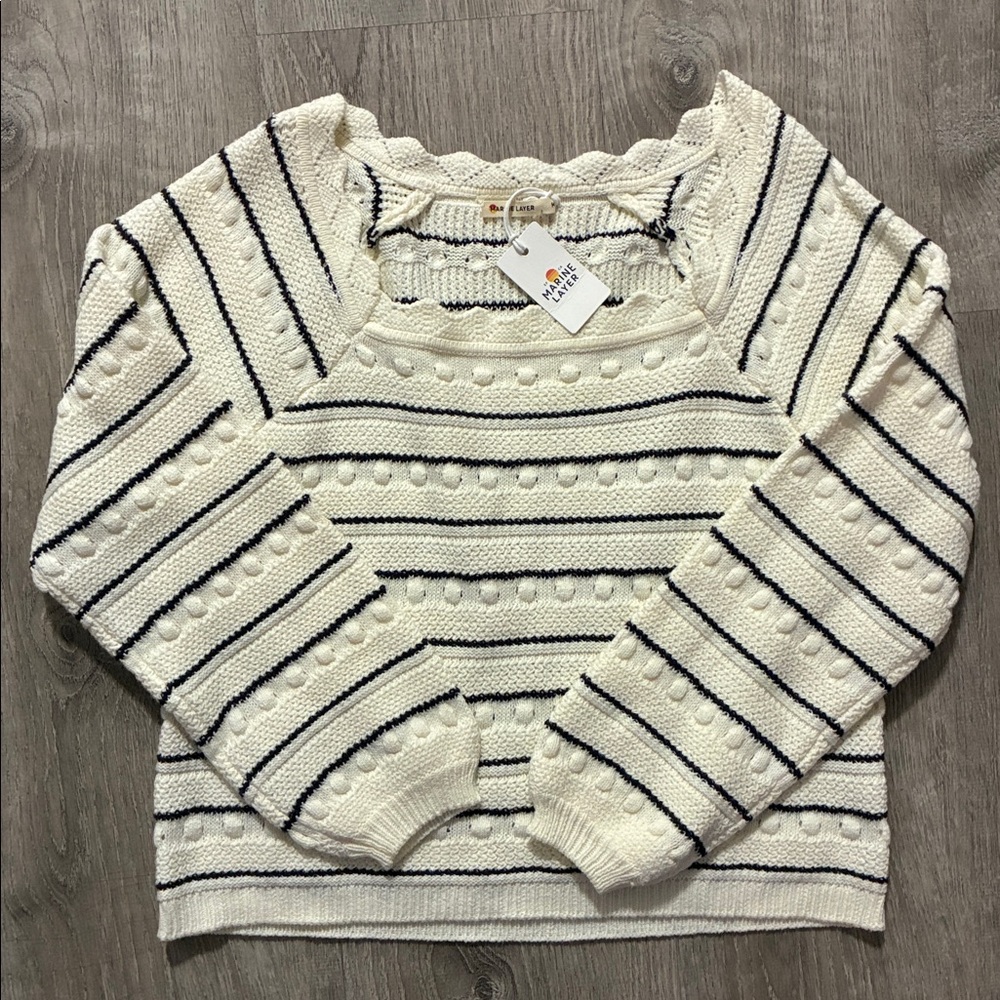 NWT Marine Layer Sara Crochet Stripe Sweater